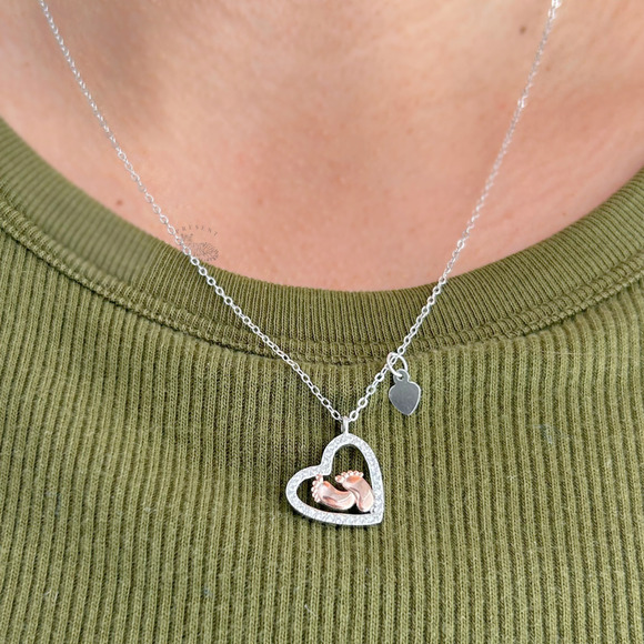 To My Mommy Necklace S925 Silver Baby Feet Pendant Gift for Mom-to-Be - Picture 5 of 6